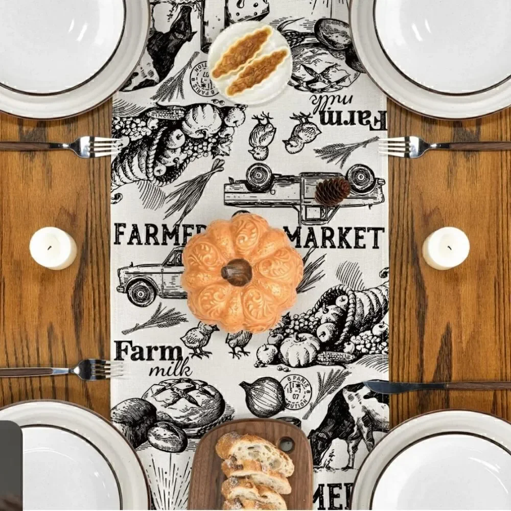 Tractor Milk Farm Table Runner, Cow House Fall Kitchen Dining Table Decoration